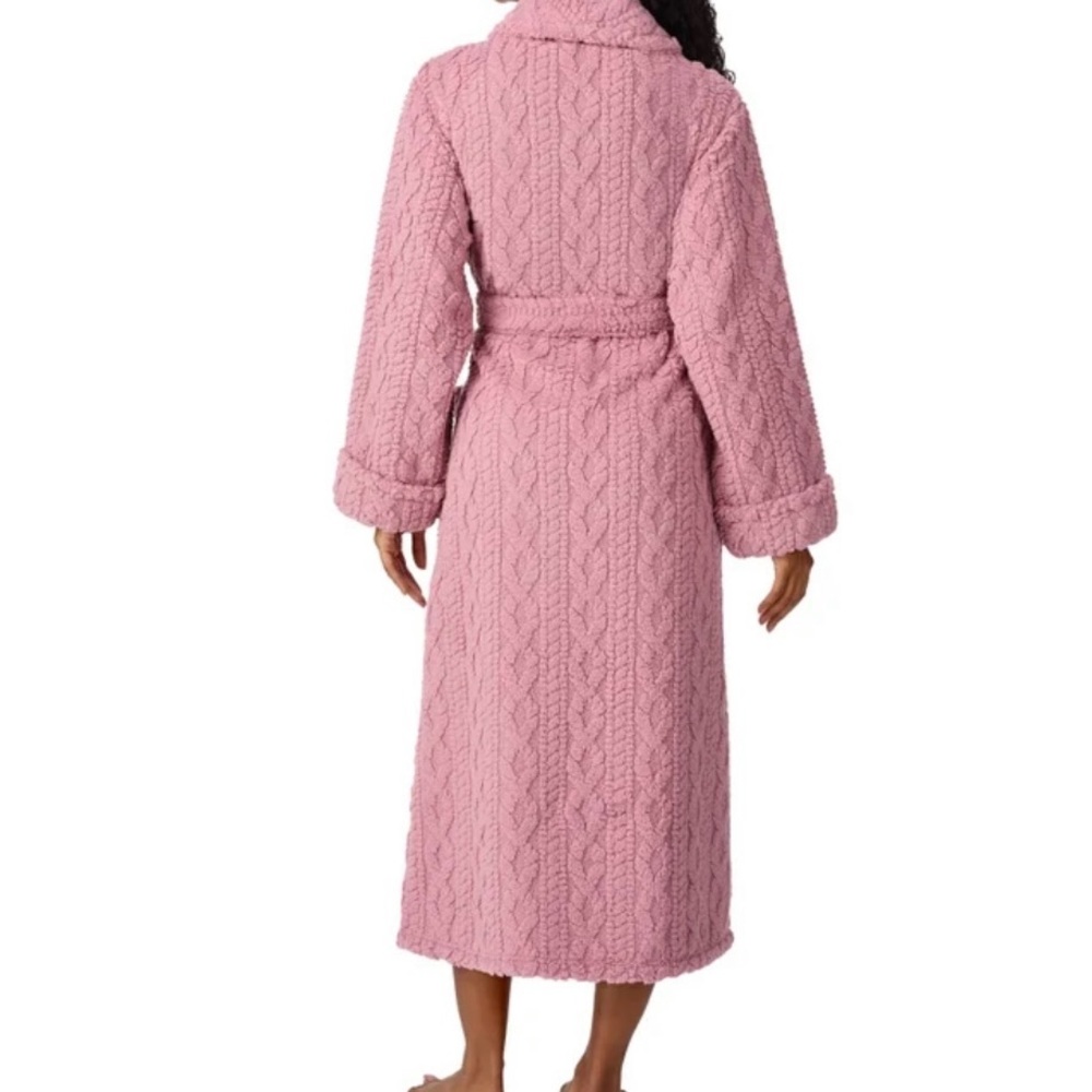 Room Service Cozy Wrap Cable Knot Robe Luxurious Pink M NWT Pockets Loungewear - Picture 6 of 6